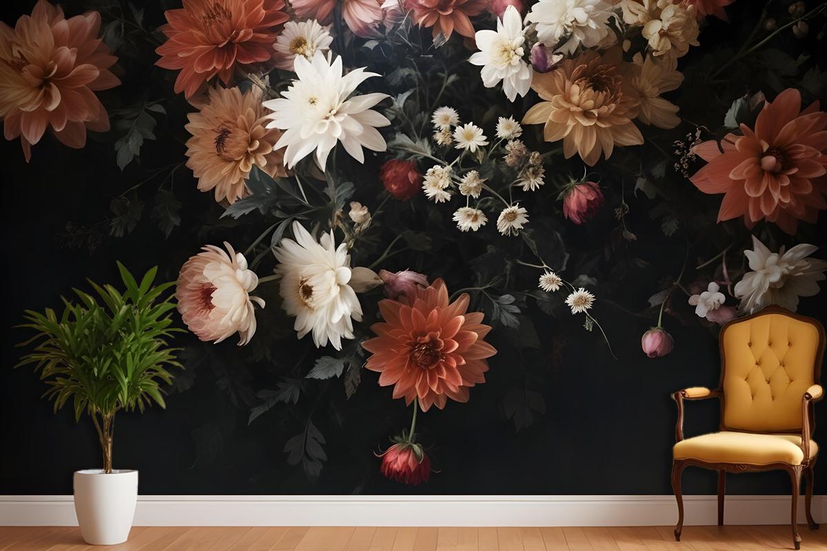 Golden Age Large And Dark Floral Wallpaper Mural