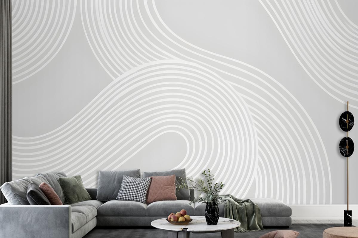 Gray Curvy Lines Modern Zen Garden Wallpaper Mural