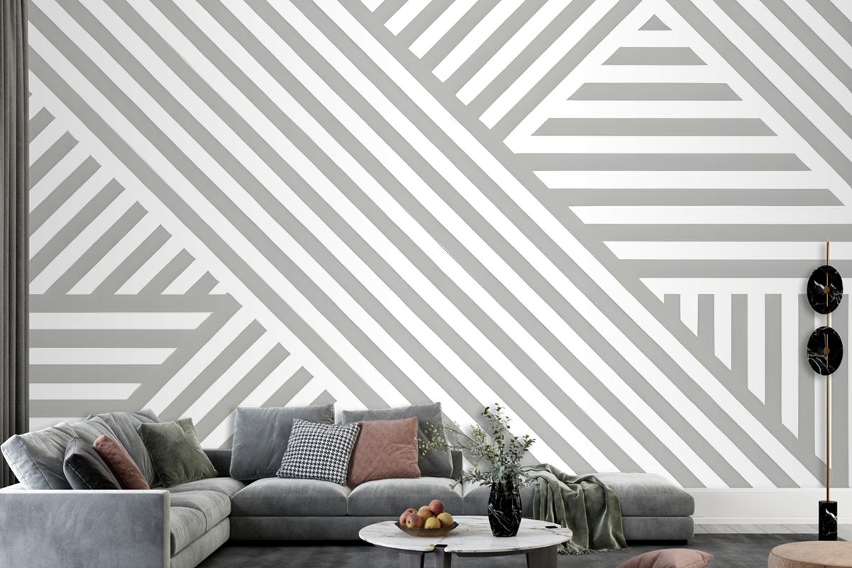 Gray White Diagonal Striped Pattern Wallpaper Mural