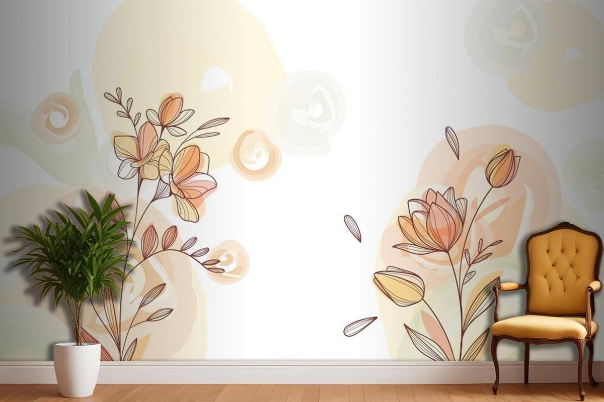 Hand Drawn Flowers Background Wallpaper Mural