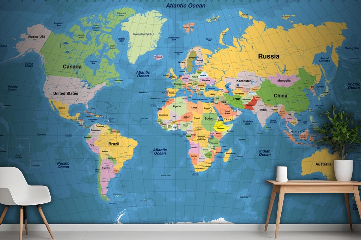 High Detailed Illustration Of World Map Wallpaper Mural
