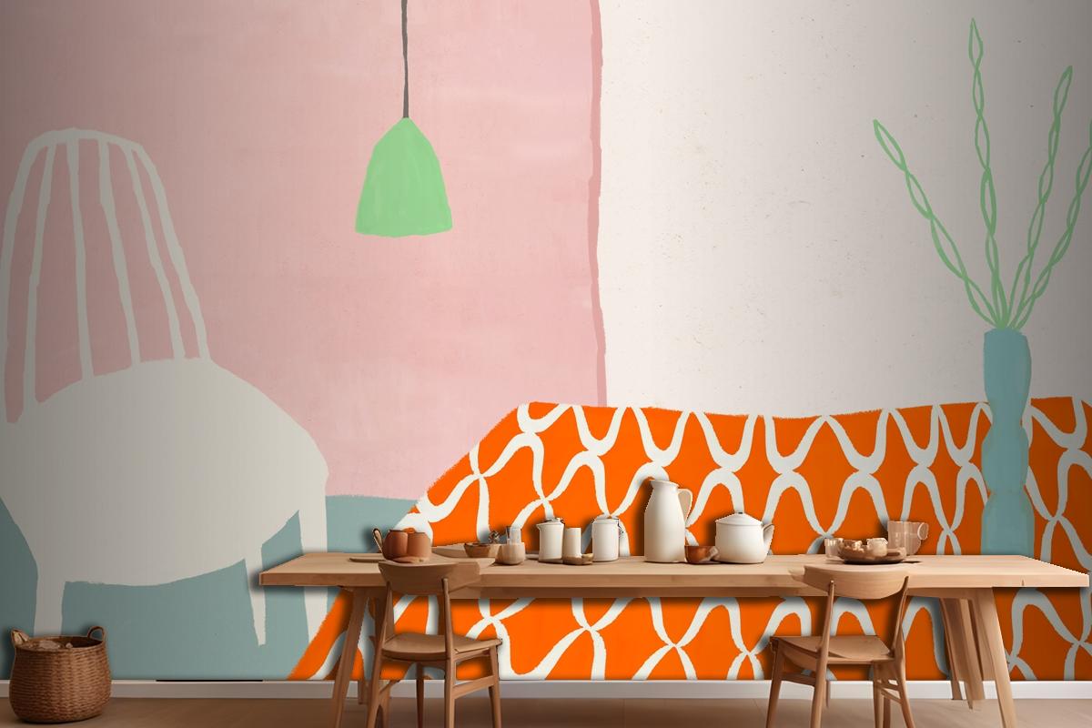 Kitchen Table Wallpaper Vector Cute Hand Drawn Home Interior Wallpaper Mural