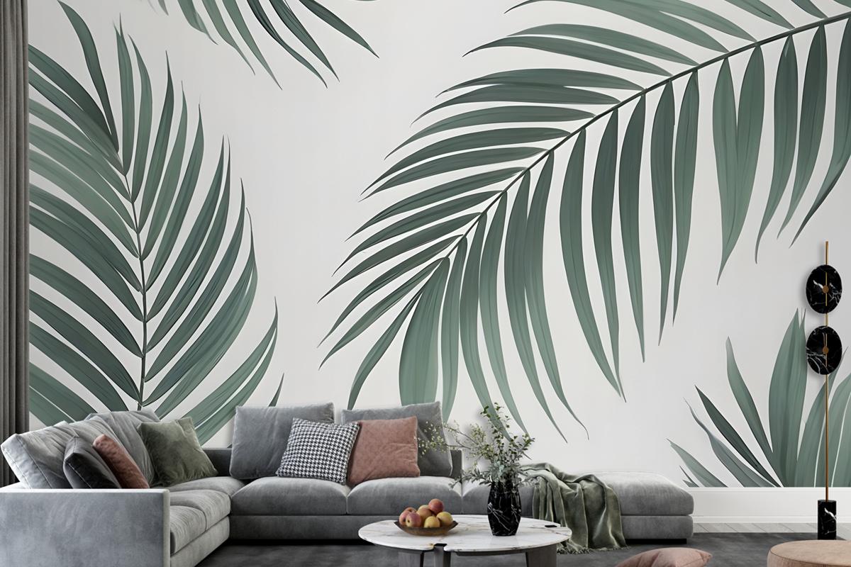 Light Background Palm Leaves Various Shades Green Wallpaper Mural