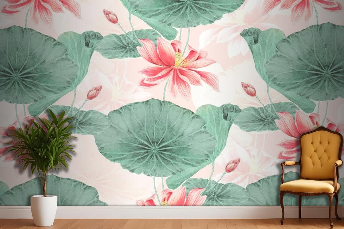 Lotus Pattern Botanical Background Wallpaper Mural