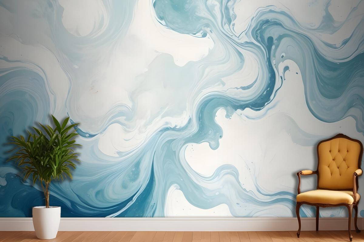 Marble Style Blue Brush Paint Art Wallpaper Mural