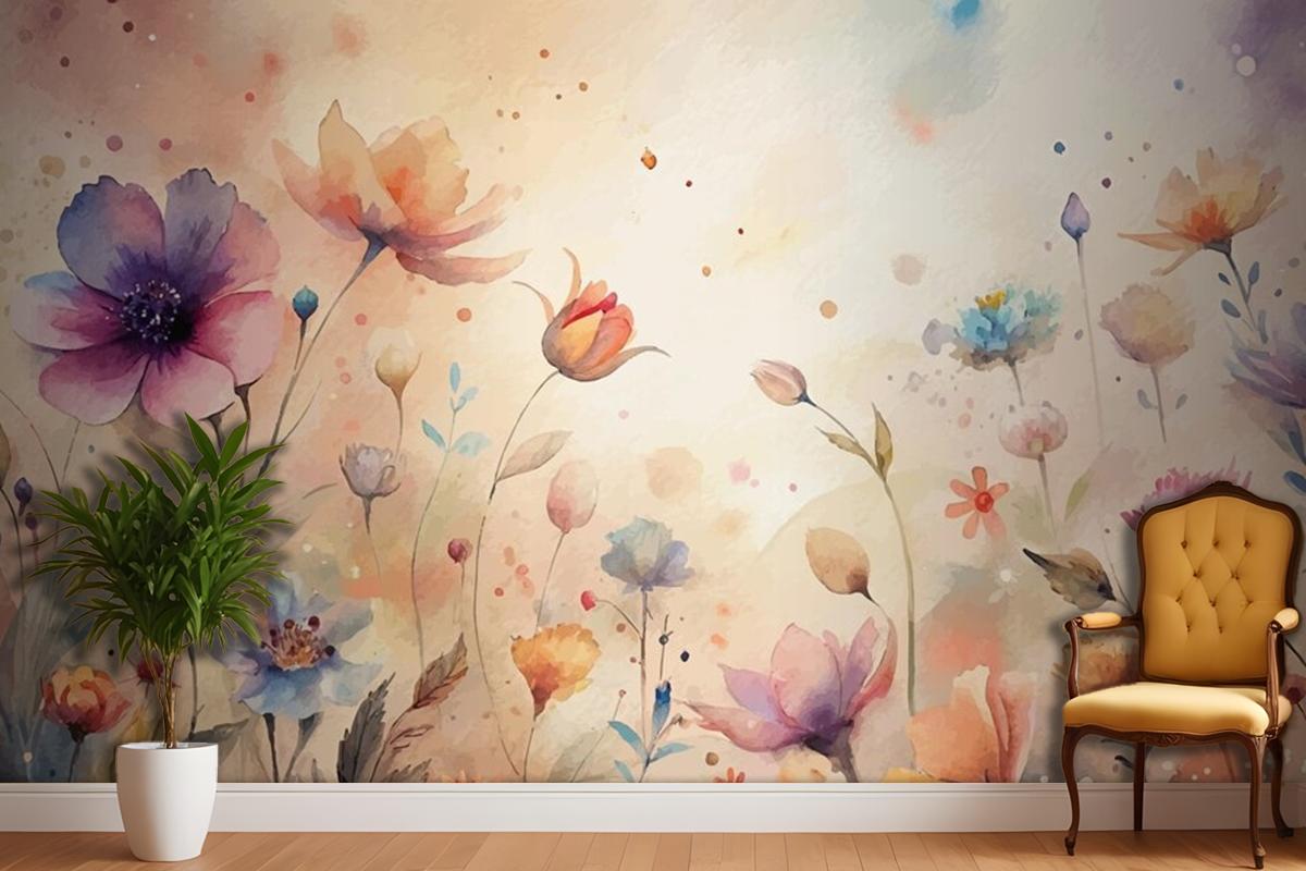 A Minimalist Backdrop Of Beautiful Wildflowers Wallpaper Mural