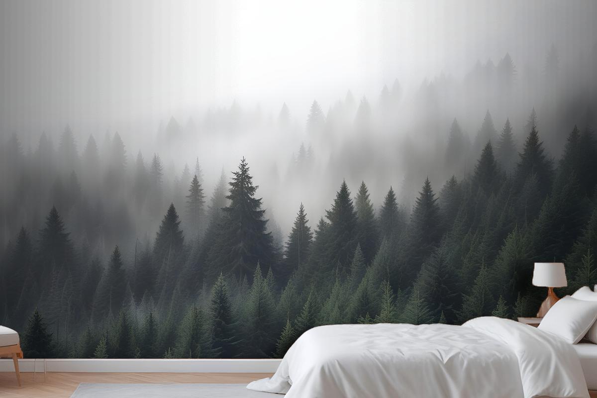 Misty Pine Forest Wallpaper Mural