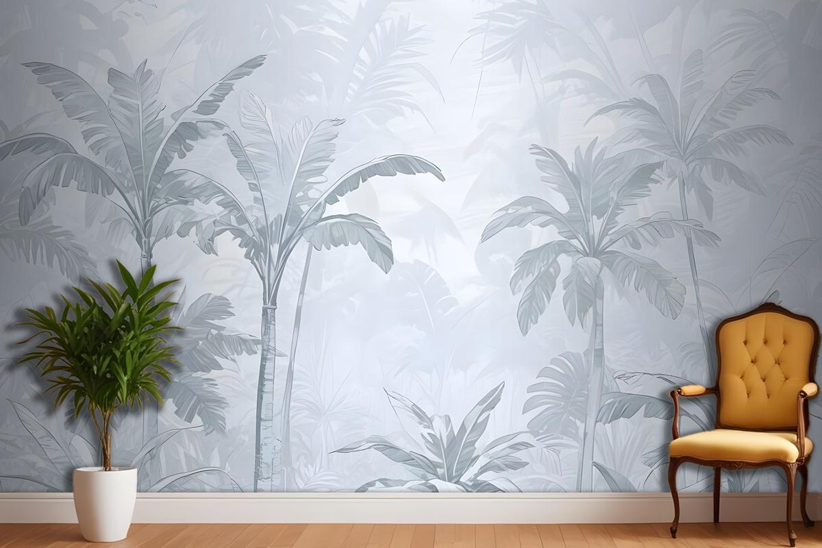 Monochrome Antique Jungle Landscape Wallpaper Mural