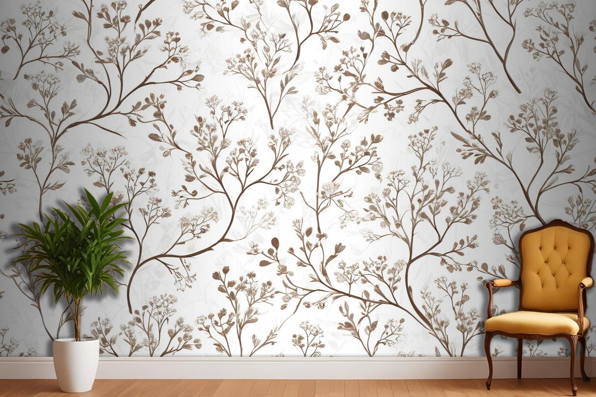 Monochrome Botanical Plants Chinoiserie Wallpaper Mural