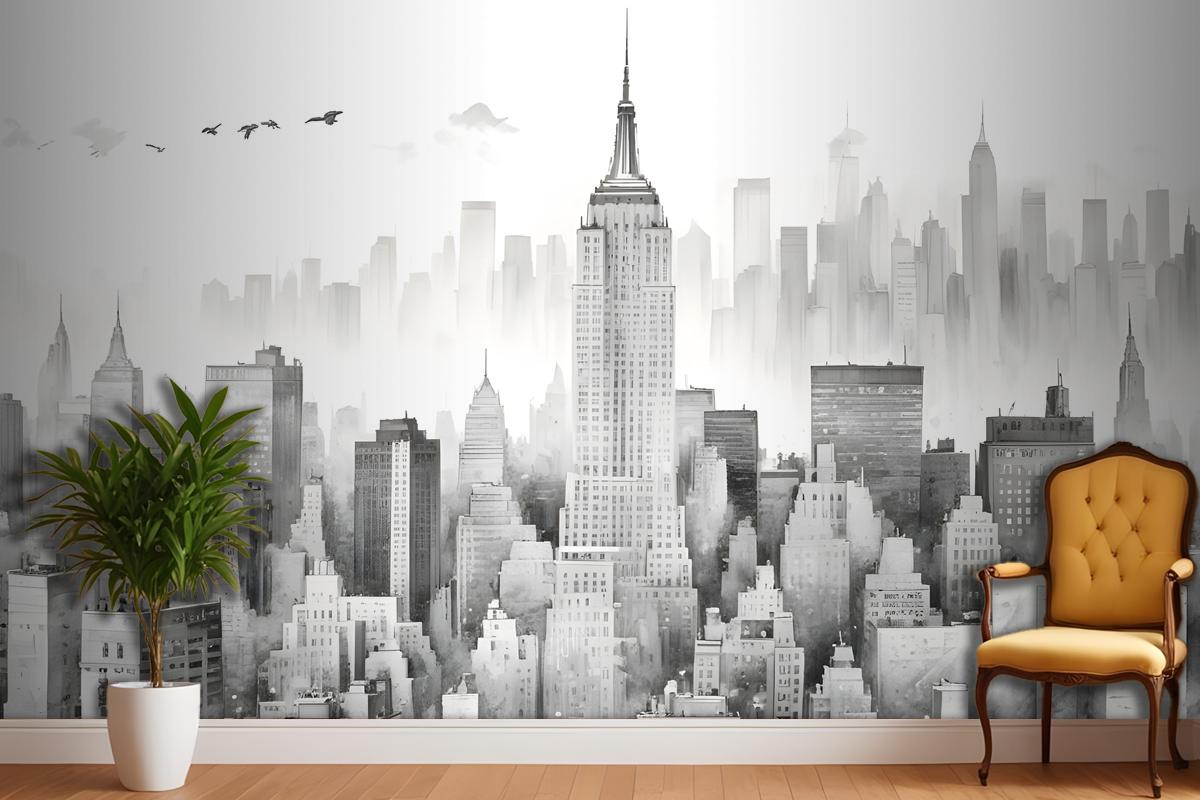 Monochrome Charcoal New York City Black And White Wallpaper Mural