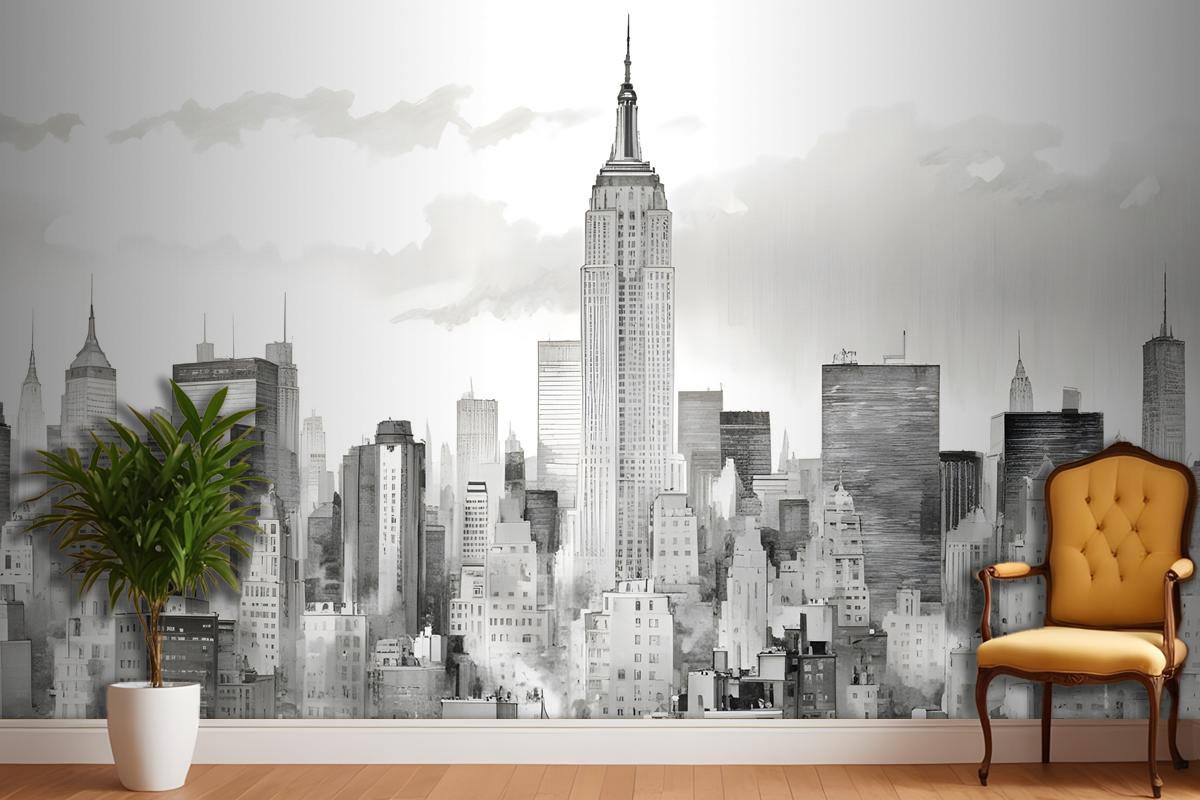 Monochrome Charcoal New York City Wallpaper Mural