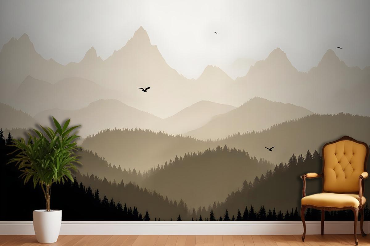 Mountain Landscape Silhouette Wallpaper Mural