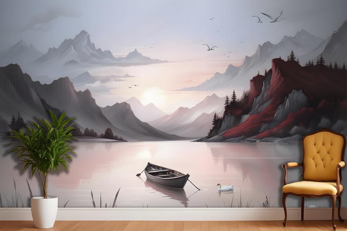 Nature Landscape With Mountains Wallpaper Mural