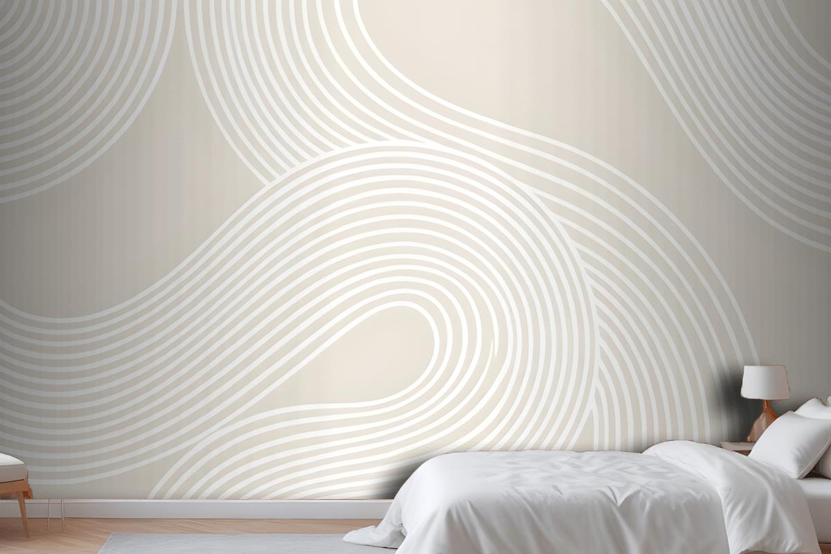 Neutral Curvy Lines Modern Zen Garden Wallpaper Mural