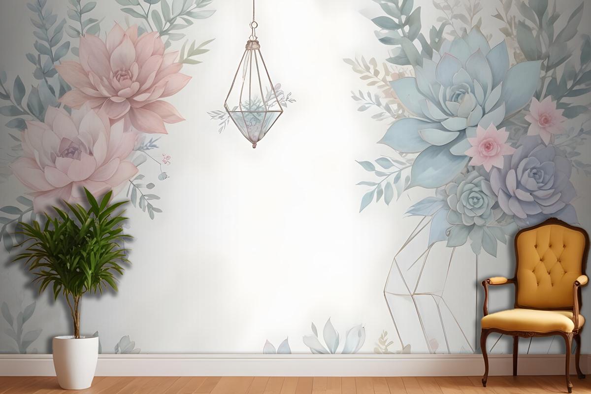 Pink Blue Soft Floral Wallpaper Mural