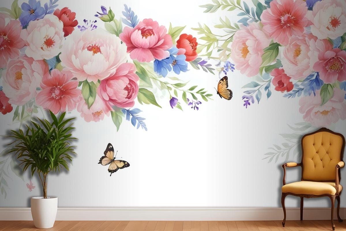 Pink Boho Vine Florals Wallpaper Mural