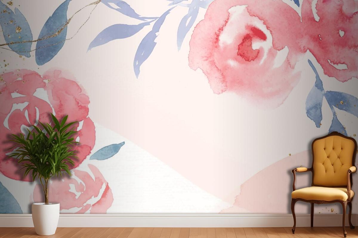 Pink Rose Frame Background Vector Spring Watercolor Wallpaper Mural