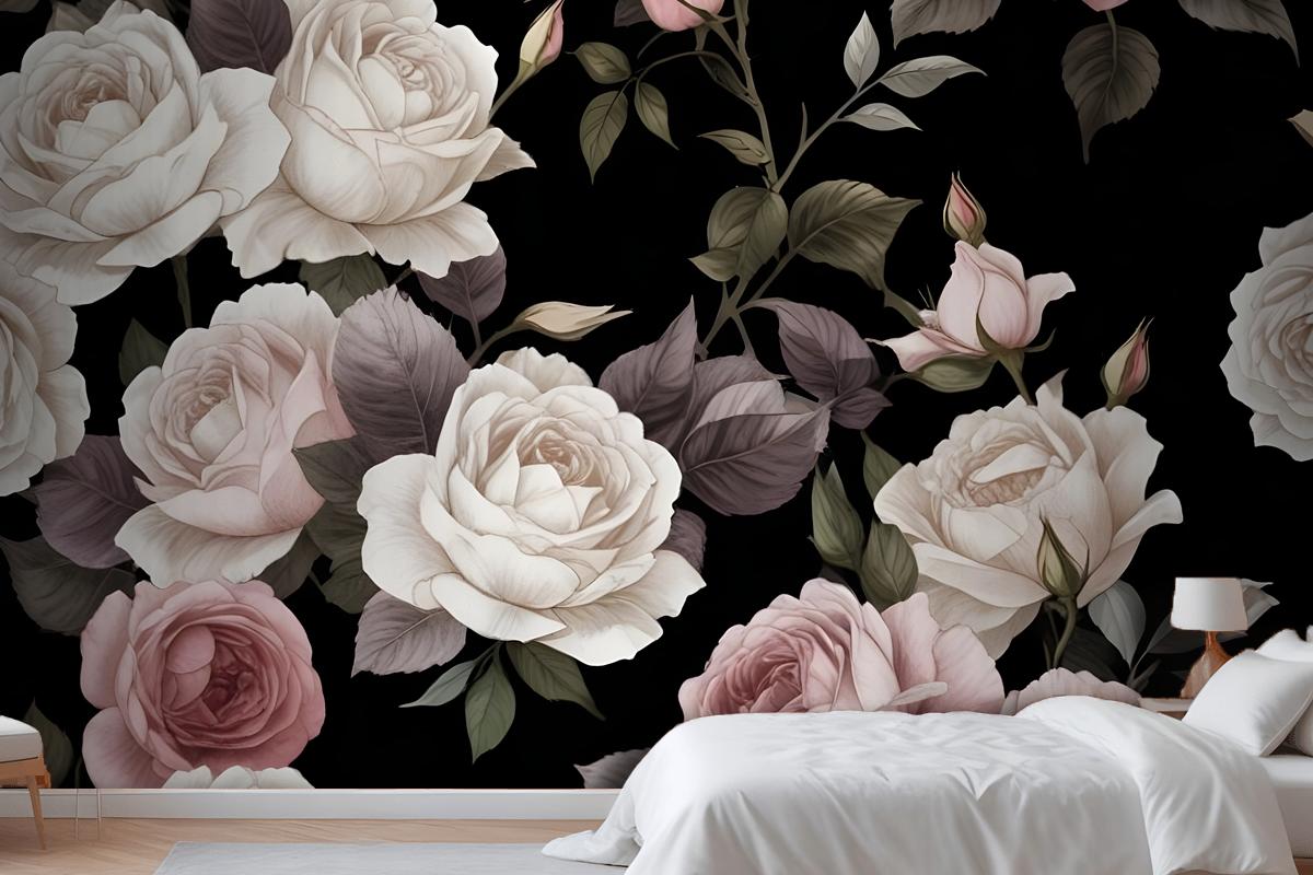 Purple & Pink Dark Floral Wallpaper Mural