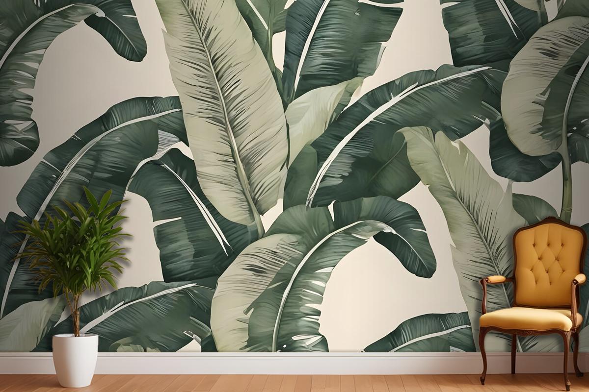 Retro Banana Leaves Pattern Wallpaper Mural