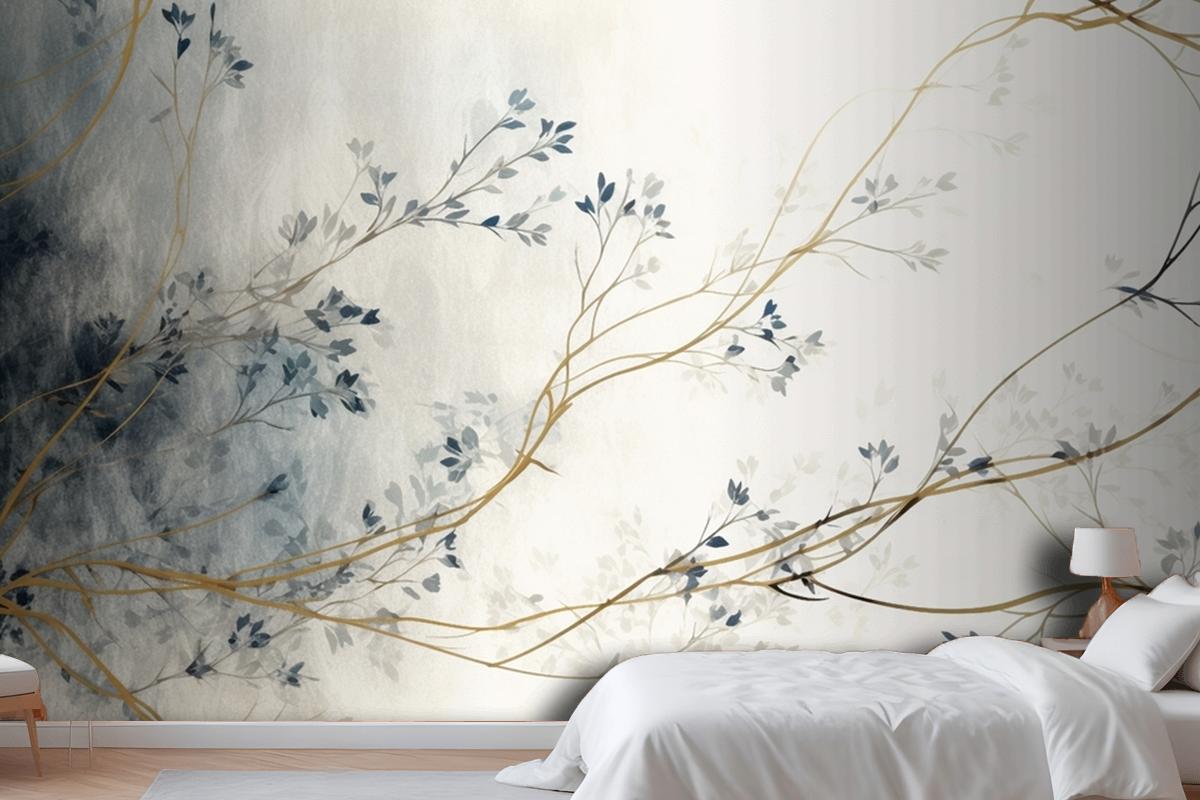 Retro Nostalgic Golden Brushstrokes Bedroom Wallpaper Mural