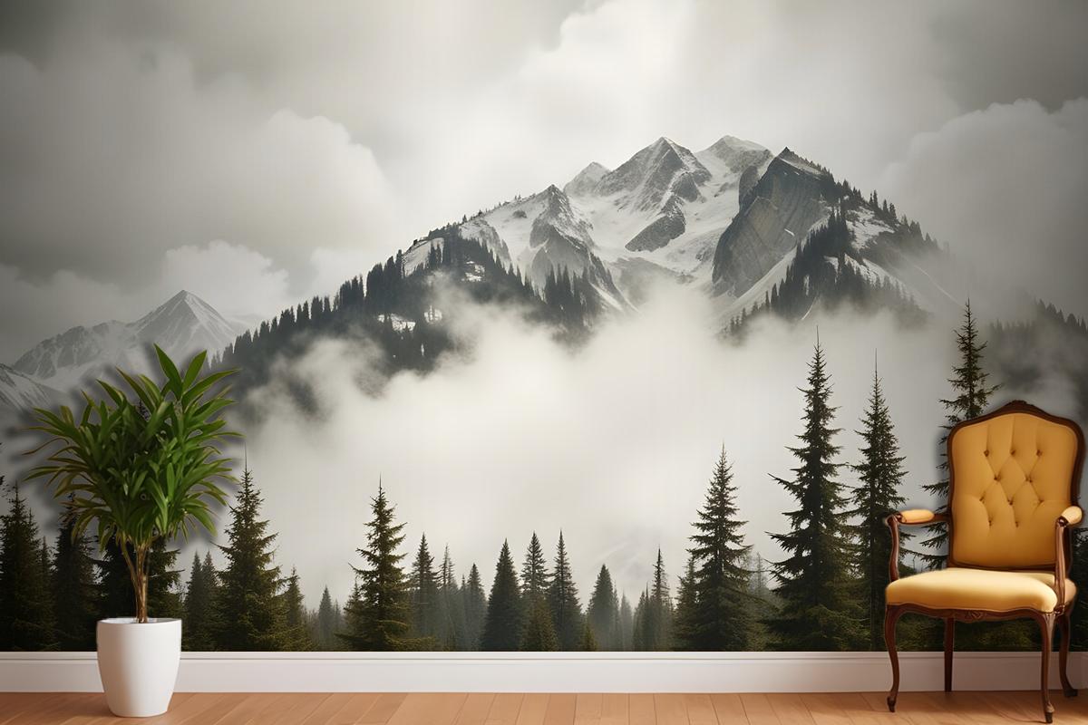 Snowy Mountain Landscape Wallpaper Mural