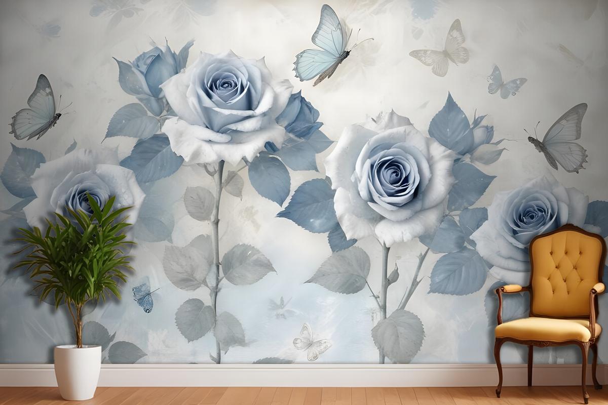 Soft Blue Floral Wallpaper Mural