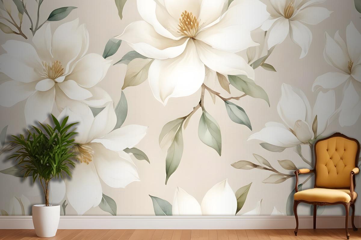 Soft Magnolia Floral Wallpaper Mural