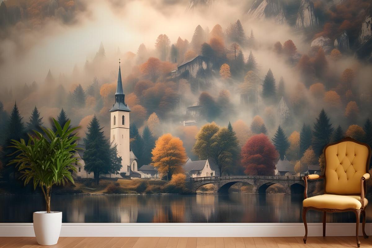 Sunset In Mountain Forest Nature Wallpaper Mural