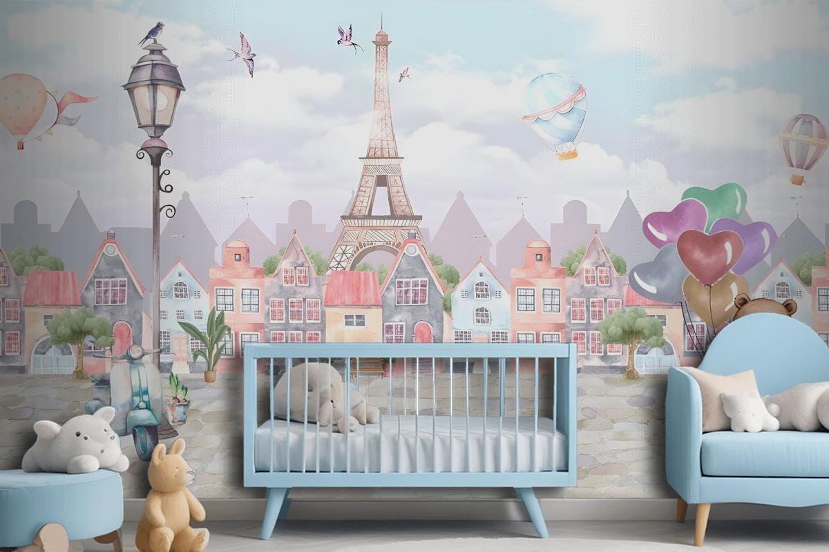 Sweet Teddy Bear in Paris Kids Room Wallpaper Mural