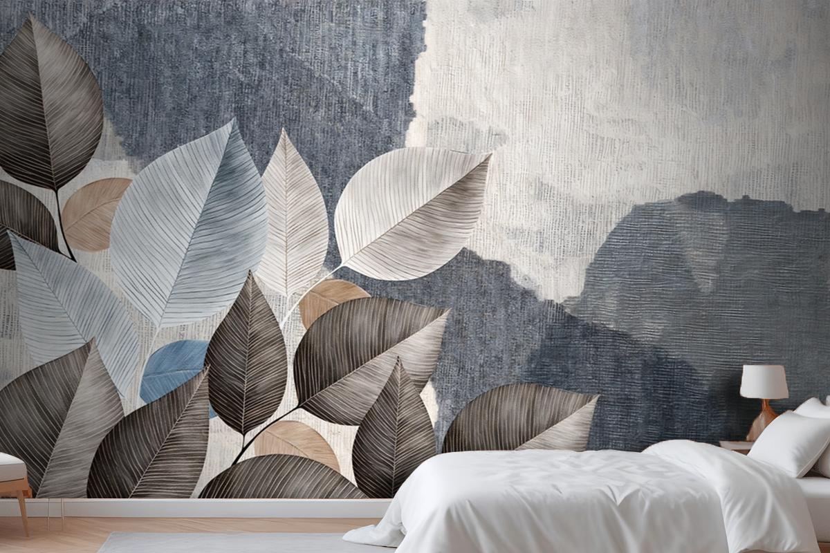 Textured Leaves In Coffee Tones Bedroom Wallpaper Mural