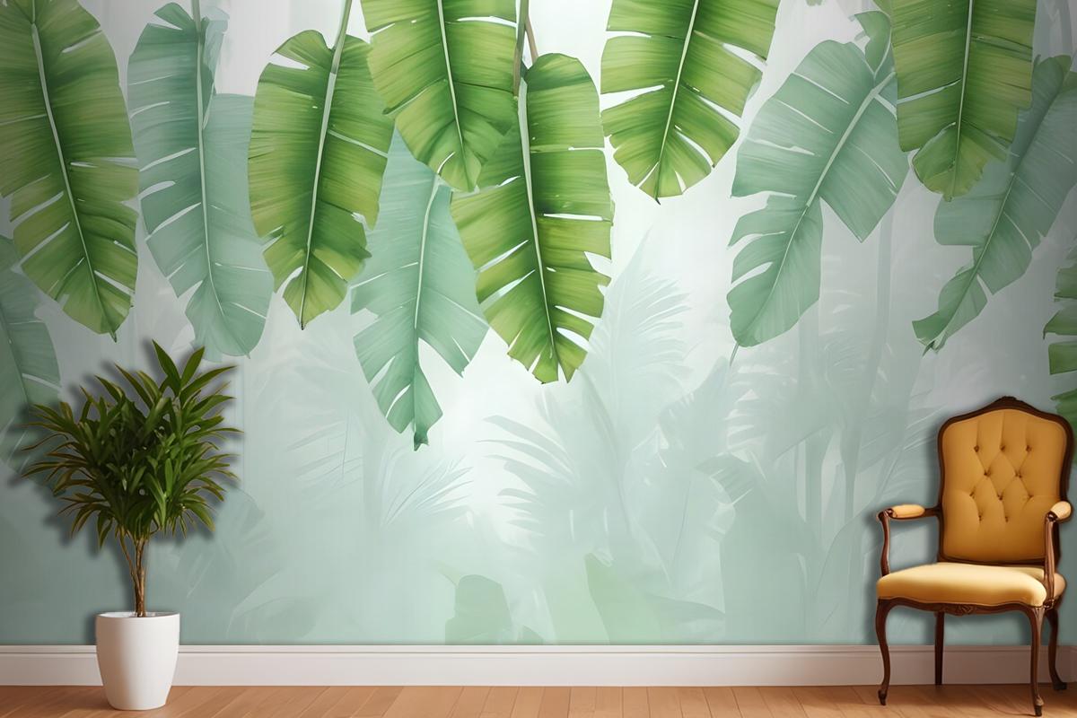 Tropical Leaves And Shading Leaf Wallpaper Mural