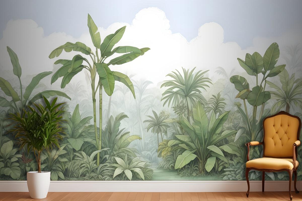 Tropical Rainforest Drawing Art Wallpaper Mural