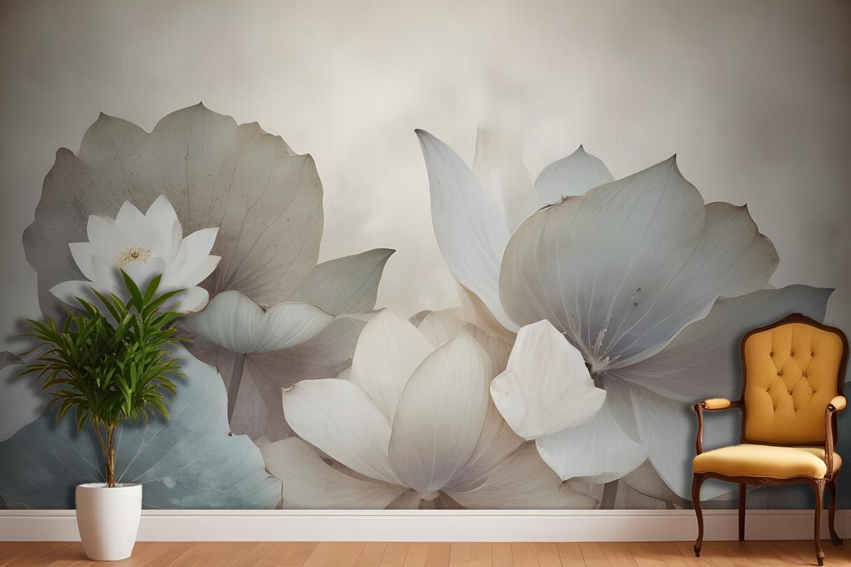 Vintage Floral With Retro Lotus Leaf Wallpaper Mural