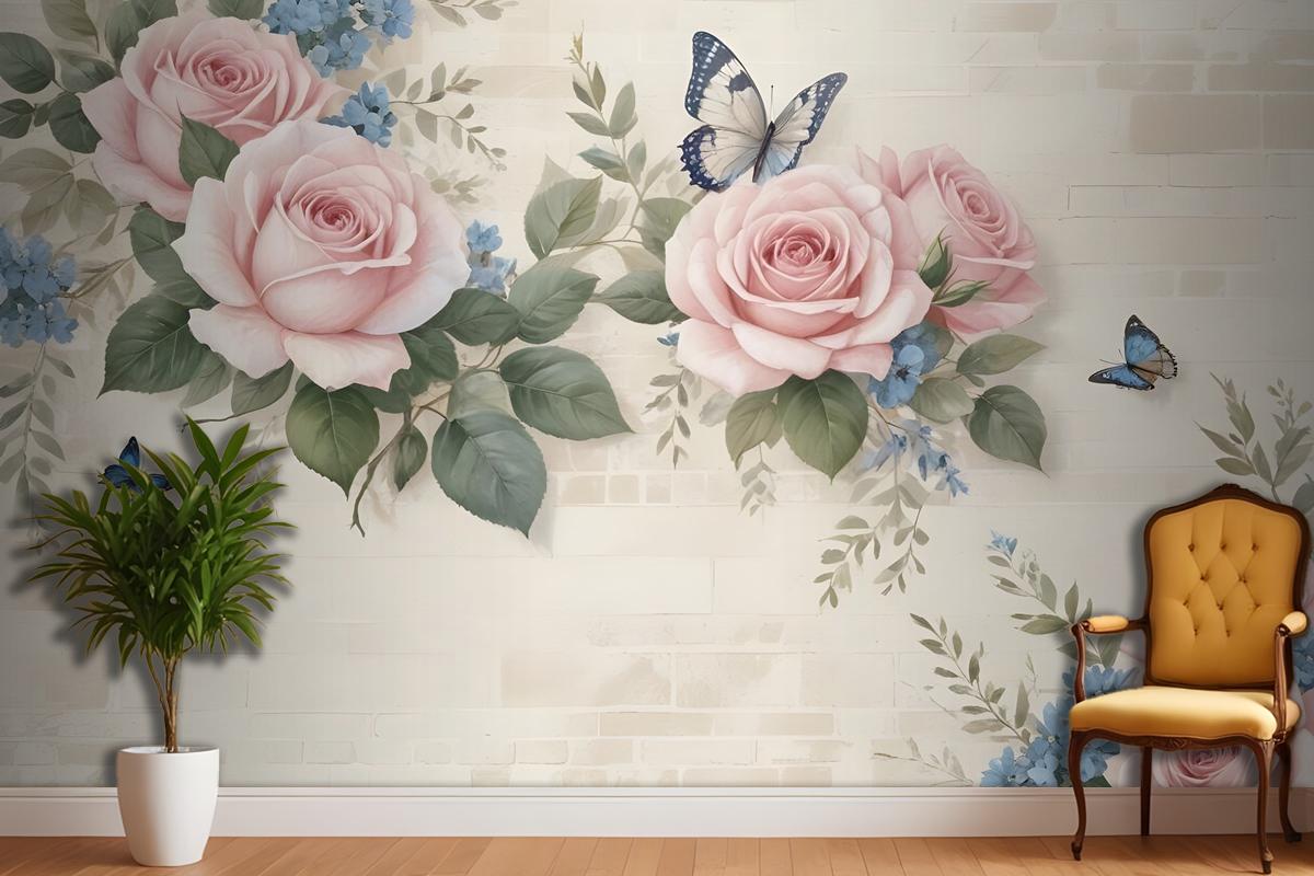 Vintage Pastel Pink Floral Wallpaper Mural