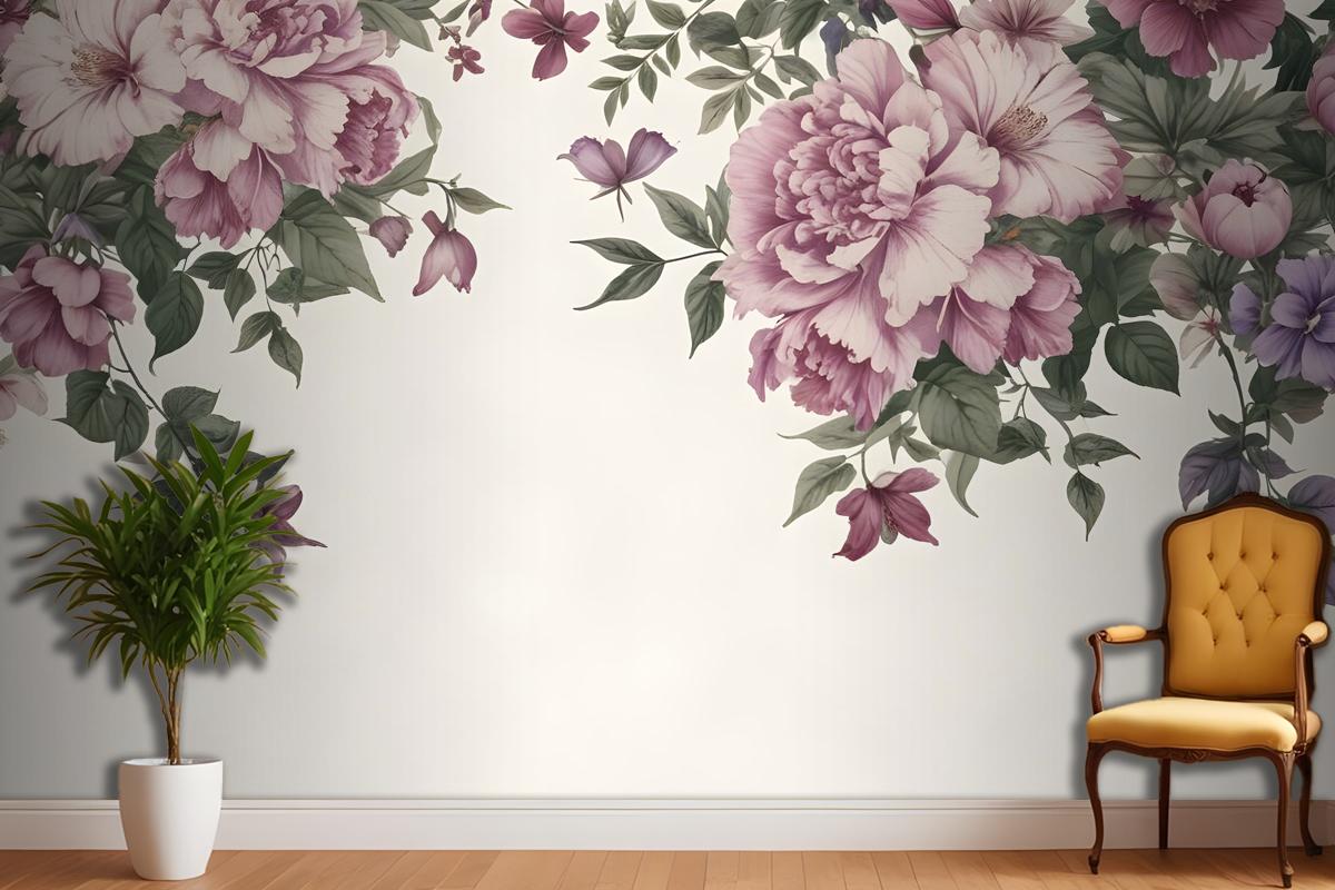 Vintage Pink Floral Art Wallpaper Mural