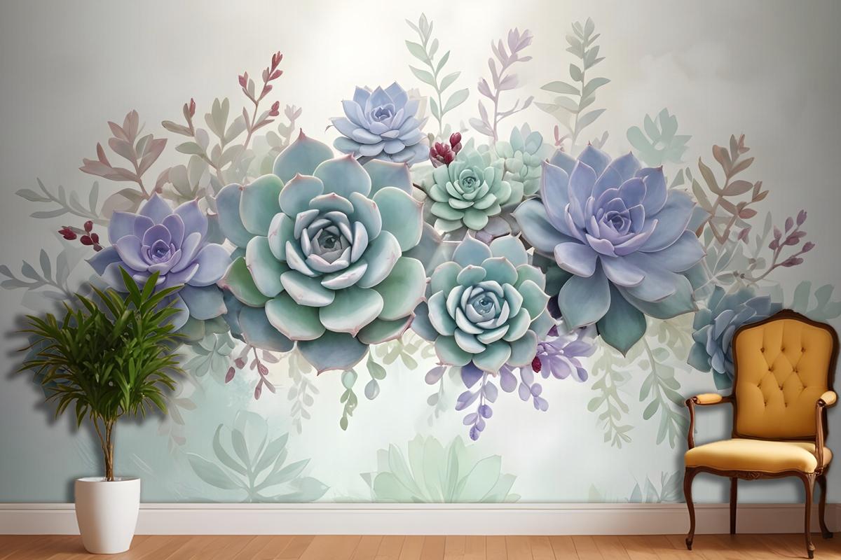 Vintage Purple Flowers Wallpaper Mural