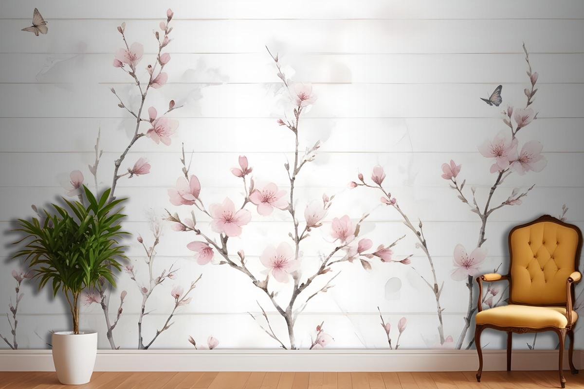 Watercolor Cherry Blossom Wallpaper Mural