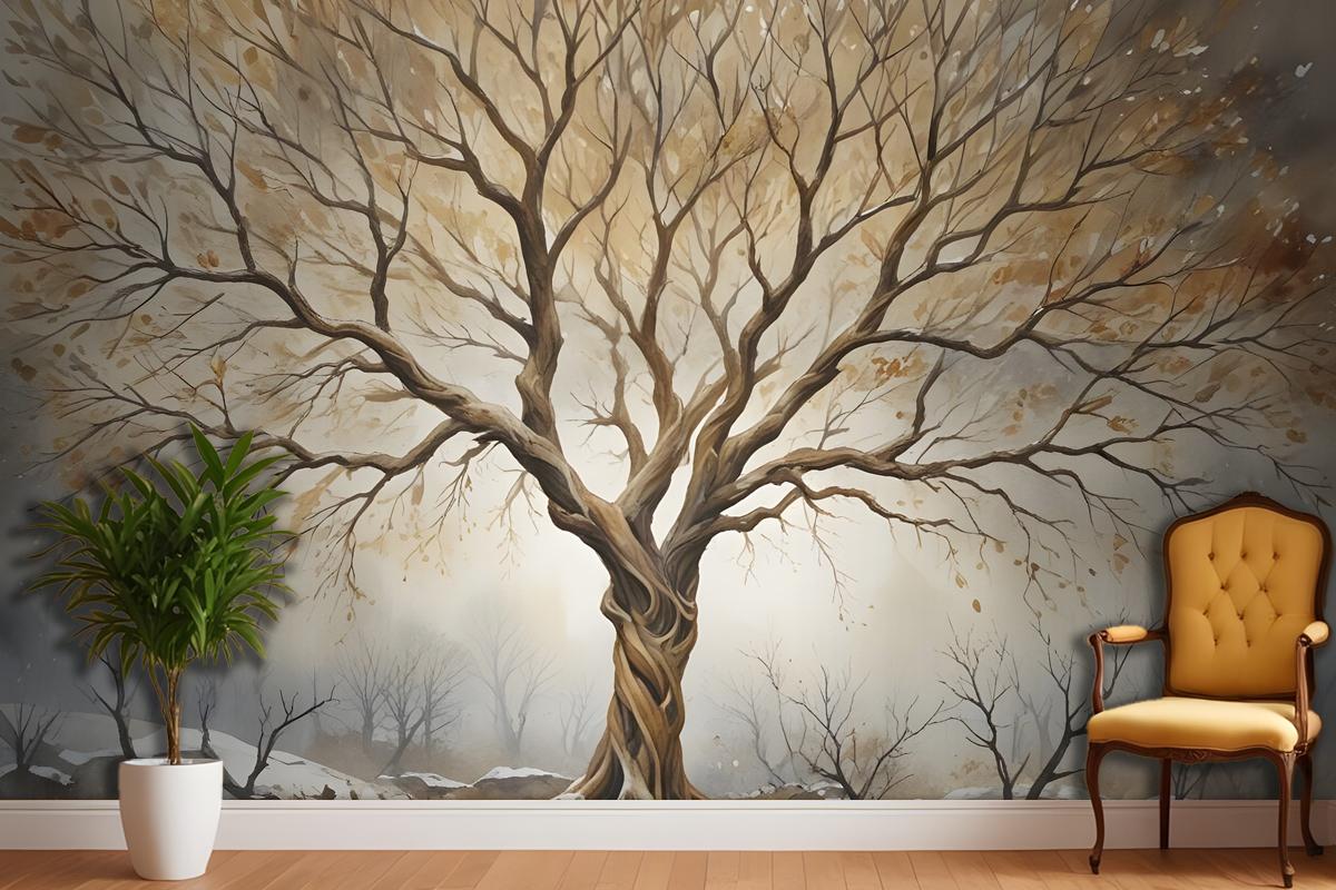Watercolor Leafless Autumn Trees Wallpaper Mural