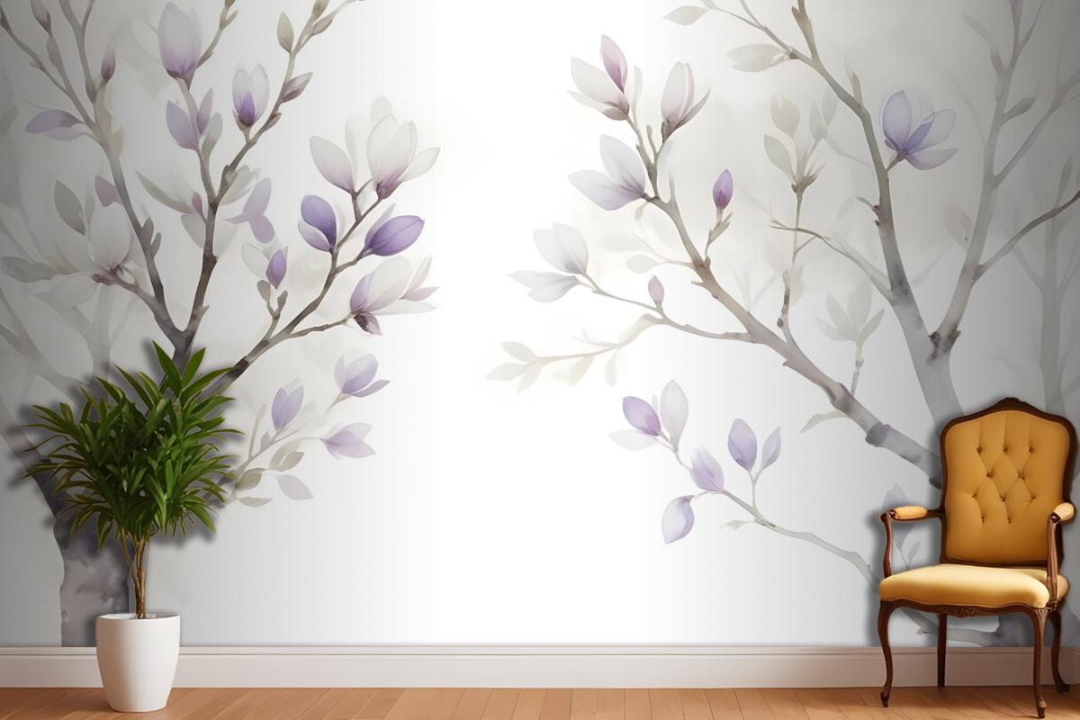 Watercolor Magnolia Floral Wallpaper Mural