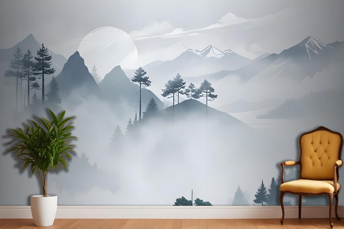 Watercolor Mountain Landscape Wallpaper Mural