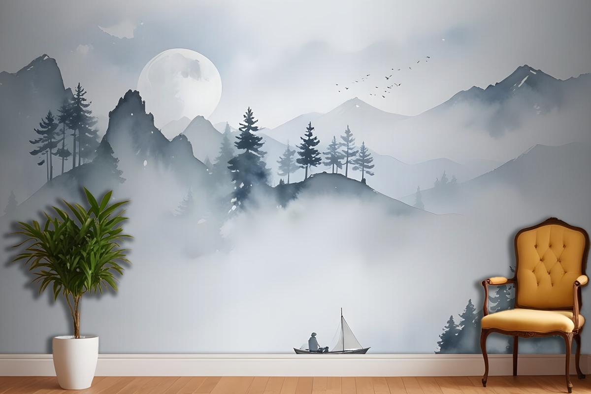 Watercolor Mountain Landscape Wallpaper Mural