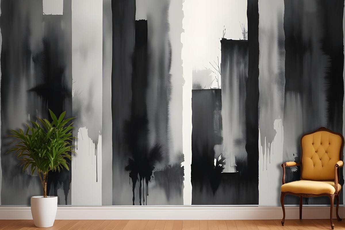 Watercolor Painting Black And White Architecture Wallpaper Mural