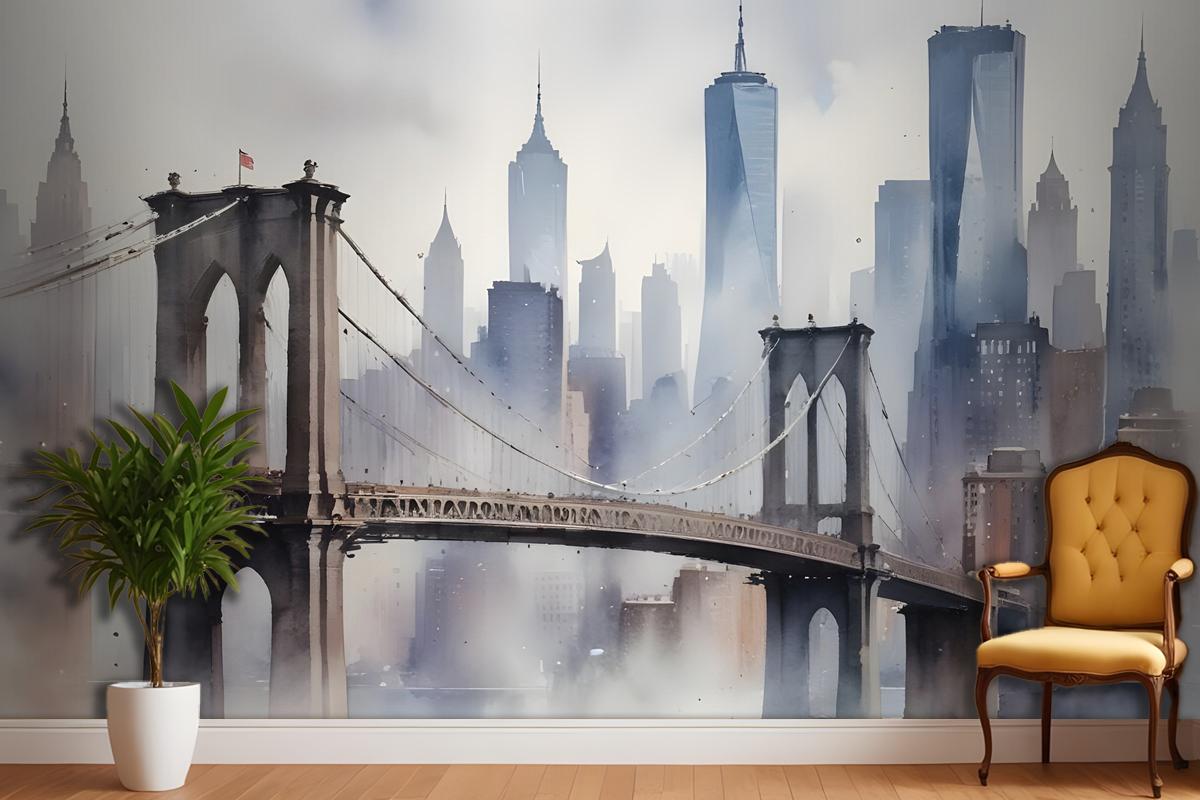 Watercolor Painting New York City Landscape Wallpaper Mural