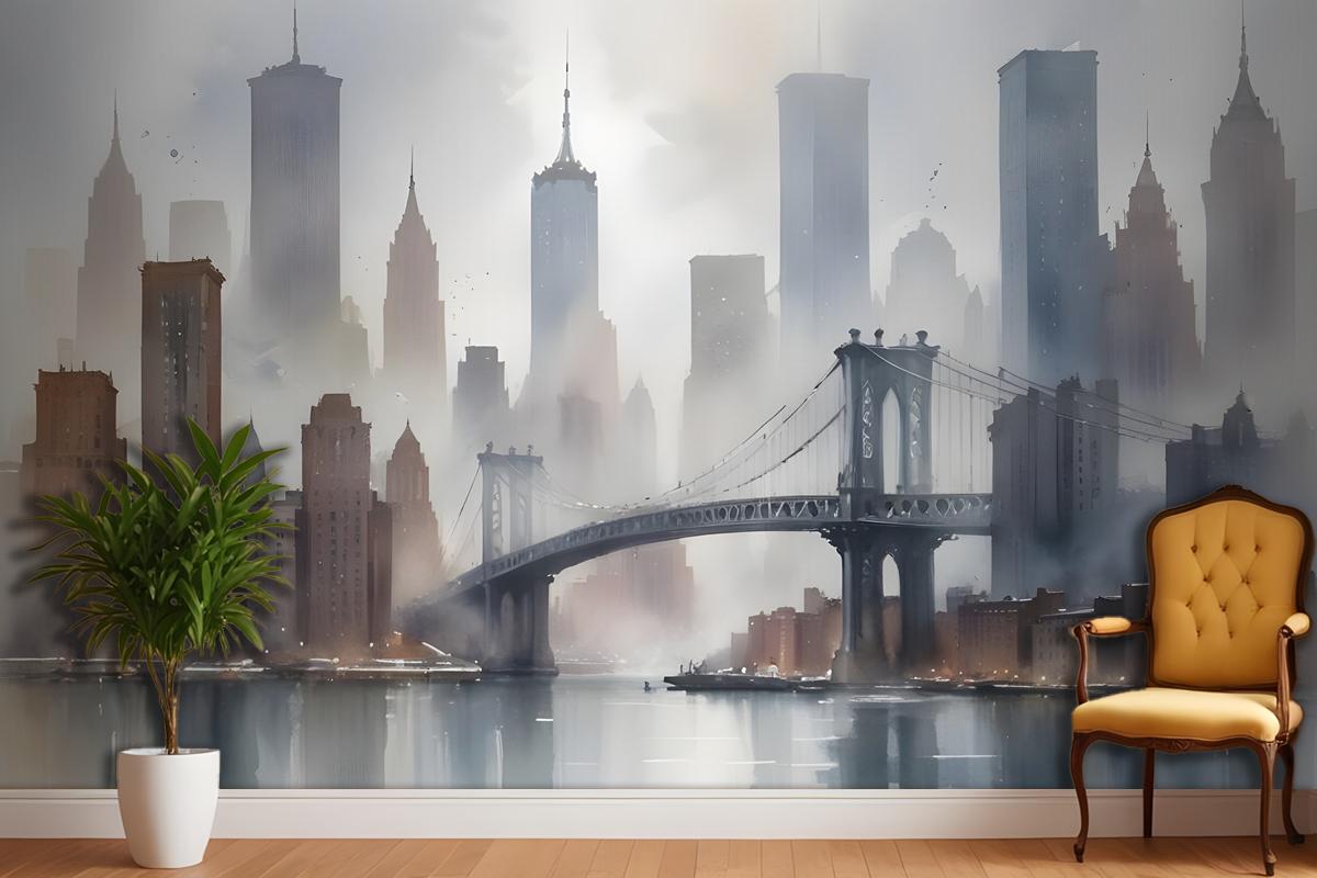 Watercolor Painting New York City Landscape Wallpaper Mural