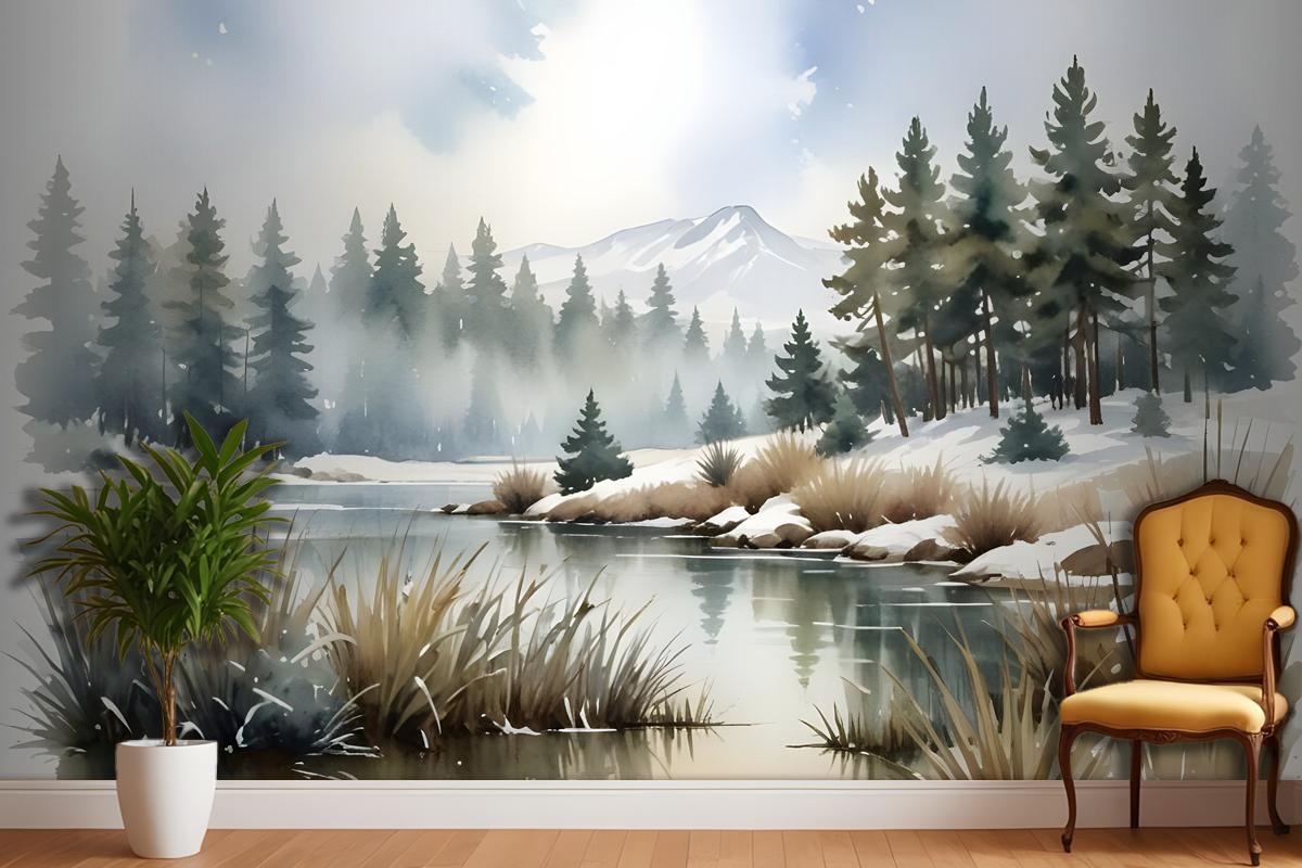 Watercolor Style Botanical Landscape Wallpaper Mural