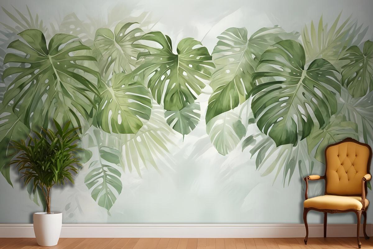 Watercolor Tropical Leaves Wallpaper Mural