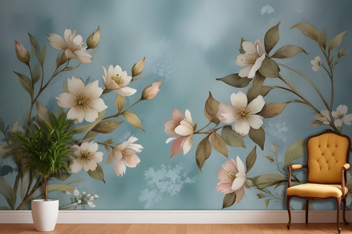 Watercolor Vintage Floral Wallpaper Mural