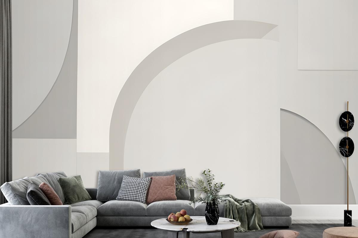 White And Neutral Abstract Shapes Wallpaper Mural