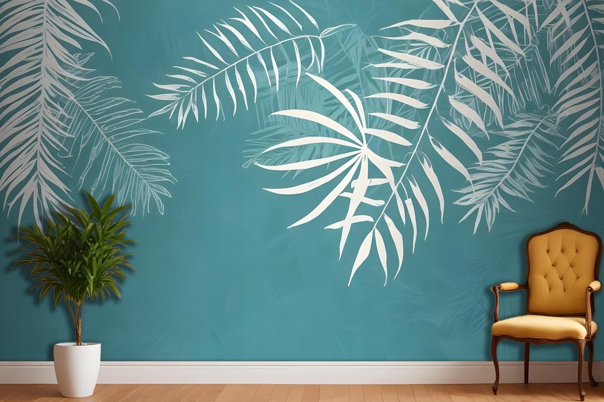 White Tropical Leaves Wallpaper Mural