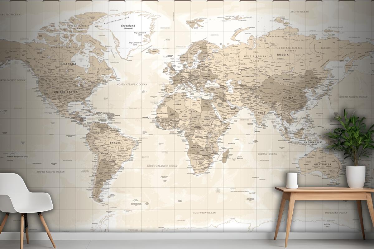 World Map Political Vintage Retro Old Style Wallpaper Mural